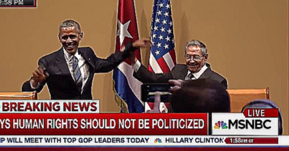 Видеоклип Обама попытался обнять Кастро во время визита на Кубу, но Кастро его остановил. Рауль, молодца!